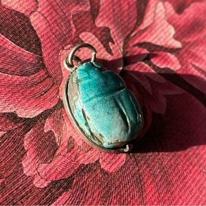 Vintage/antique faience/majolica scarab pendant Egyptian Revival